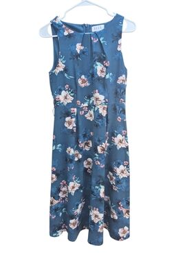 ELLE Blue Floral Sleeveless Fit & Flare Dress